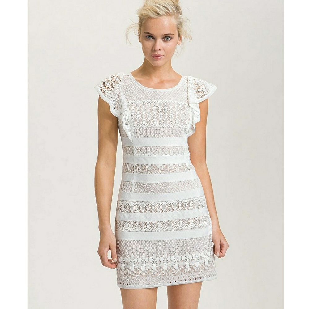 BCBGMaxAzria white lace stripe dress